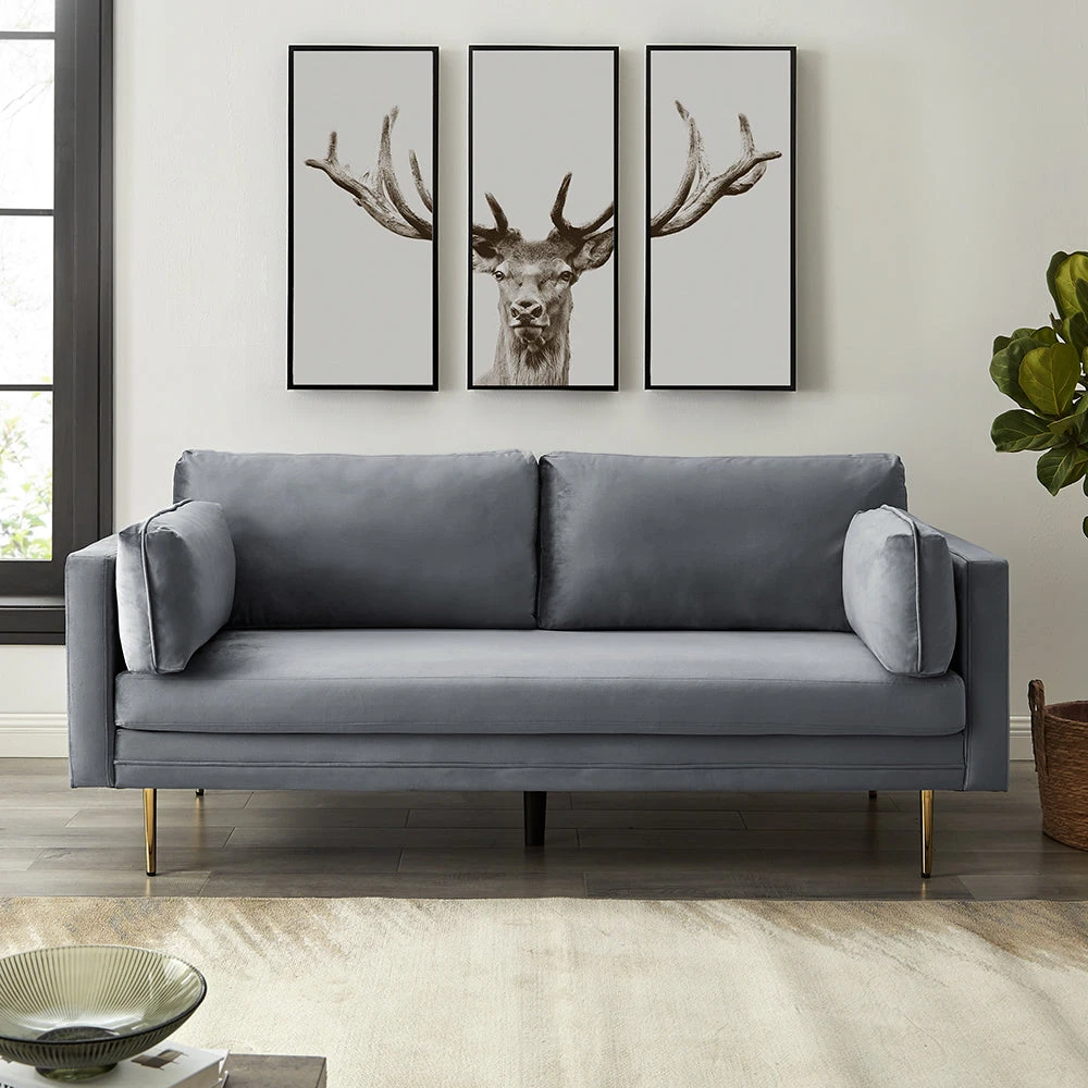 Pelham Grey Velvet Fabric Sofa 3 Pelham Grey Velvet Fabric Sofa