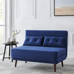 Algo 2-Seater Small Double Folding Sofabed In Blue Velvet