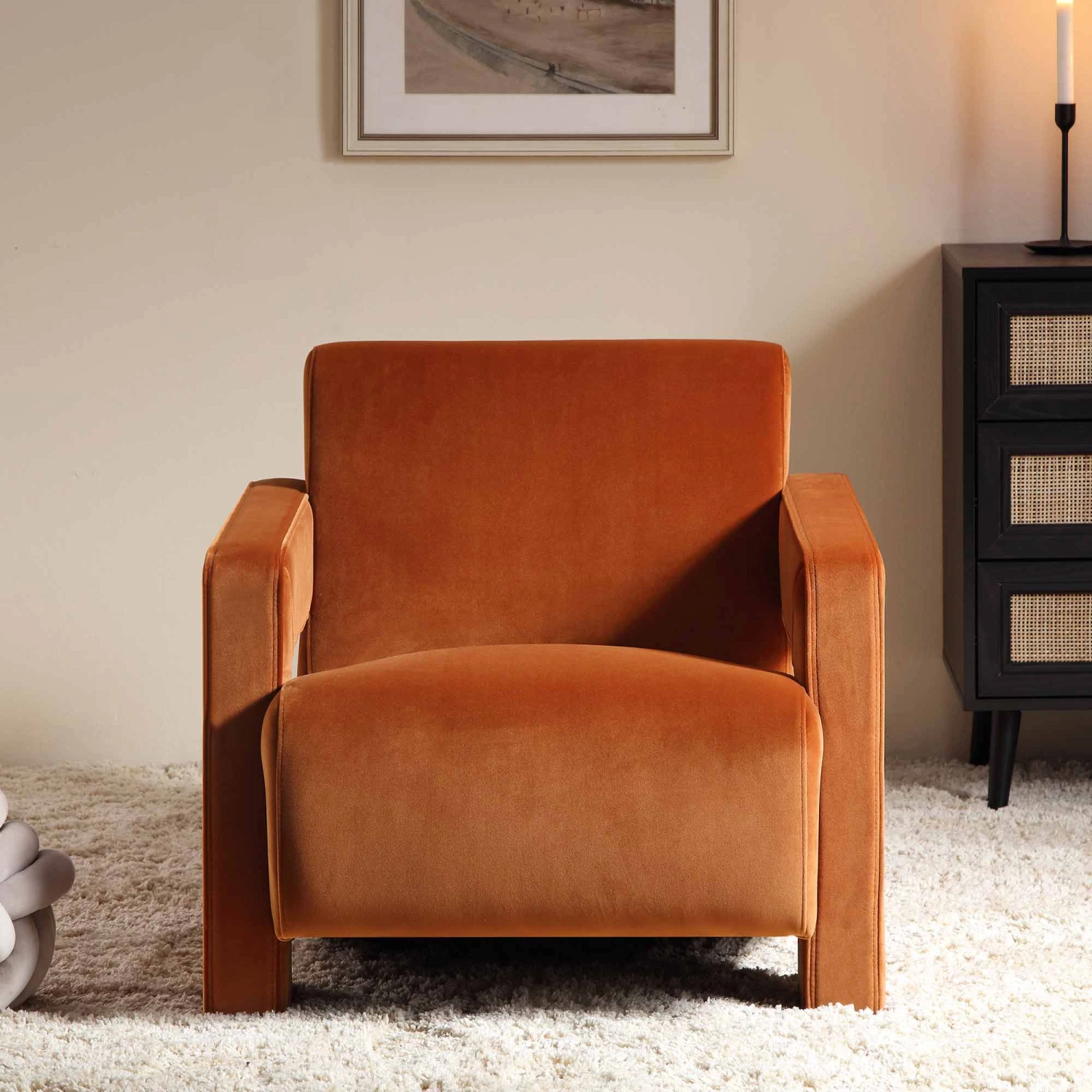 Brompton Sculptural Armchair, Rust Velvet 4 Brompton Sculptural Armchair, Rust Velvet - Image 2