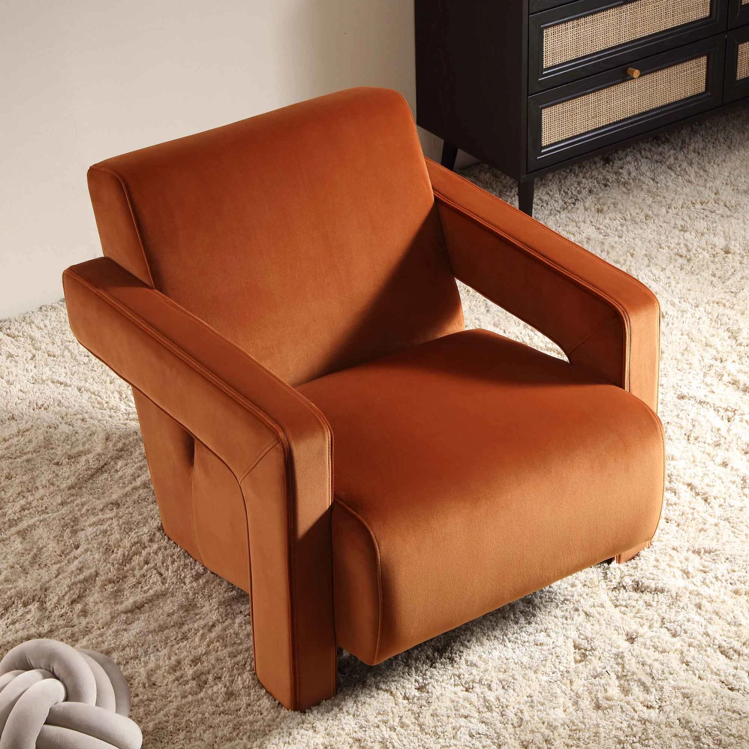Brompton Sculptural Armchair, Rust Velvet 5 Brompton Sculptural Armchair, Rust Velvet - Image 3