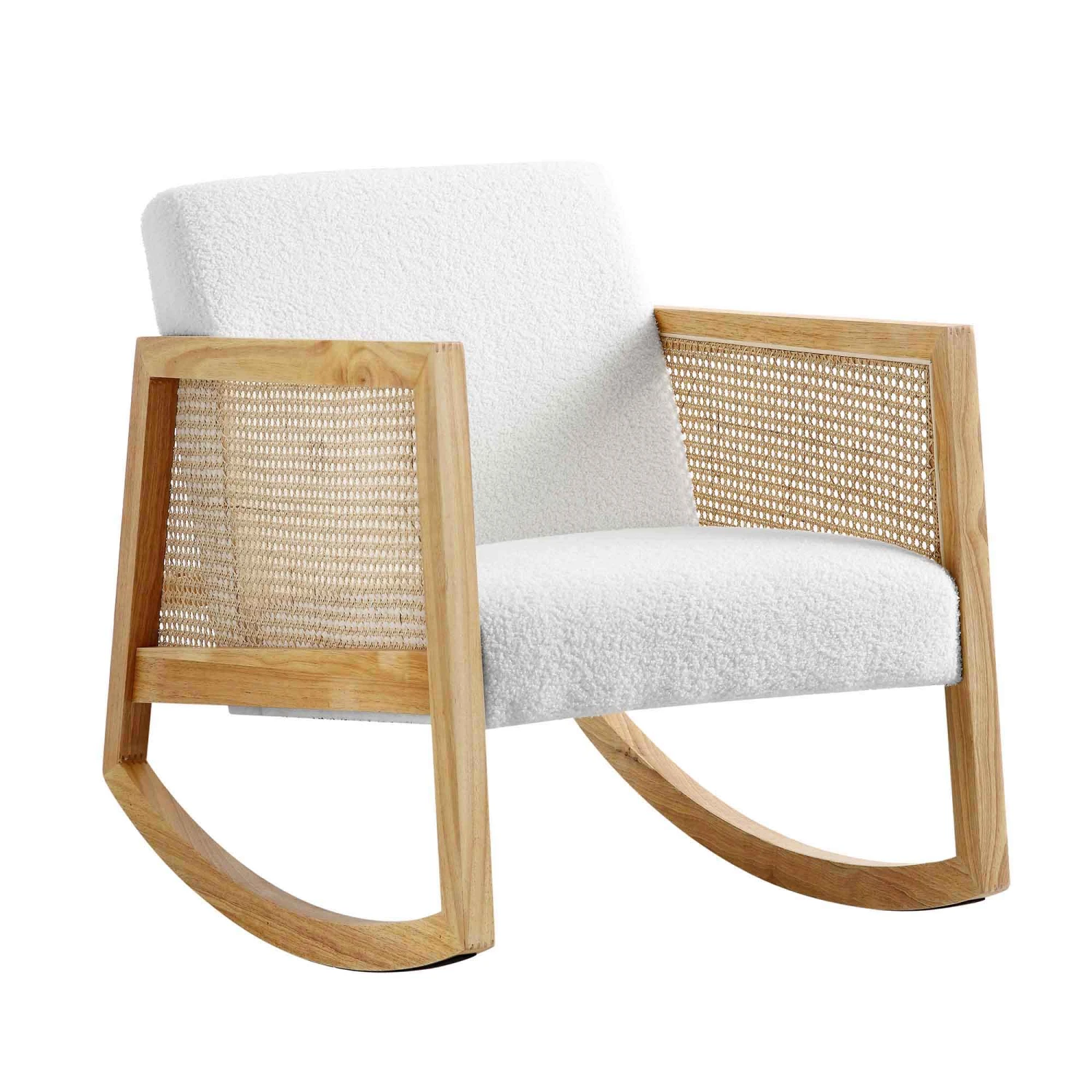 Fyne Ecru Boucle Rocking Armchair With Rattan Armrests 5 Fyne Ecru Boucle Rocking Armchair With Rattan Armrests - Image 3