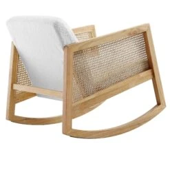 Fyne Ecru Boucle Rocking Armchair With Rattan Armrests 19 Fyne Ecru Boucle Rocking Armchair With Rattan Armrests -Daals Shop ACH 40 ECRU NAT WB4