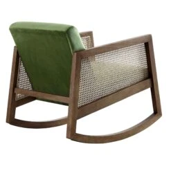 Fyne Moss Green Velvet Rocking Armchair With Rattan Armrests 19 Fyne Moss Green Velvet Rocking Armchair With Rattan Armrests -Daals Shop ACH 40 GREEN WALN WB4