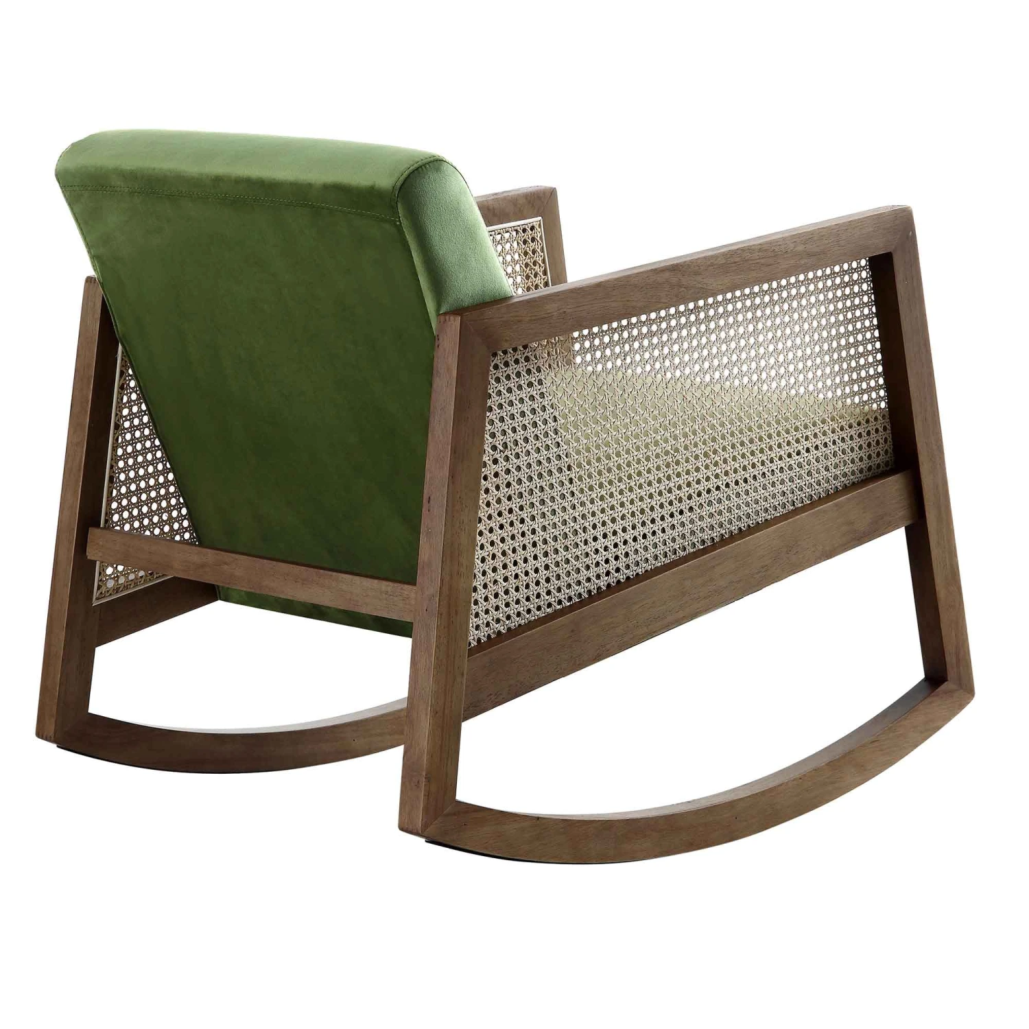 Fyne Moss Green Velvet Rocking Armchair With Rattan Armrests 9 Fyne Moss Green Velvet Rocking Armchair With Rattan Armrests - Image 7