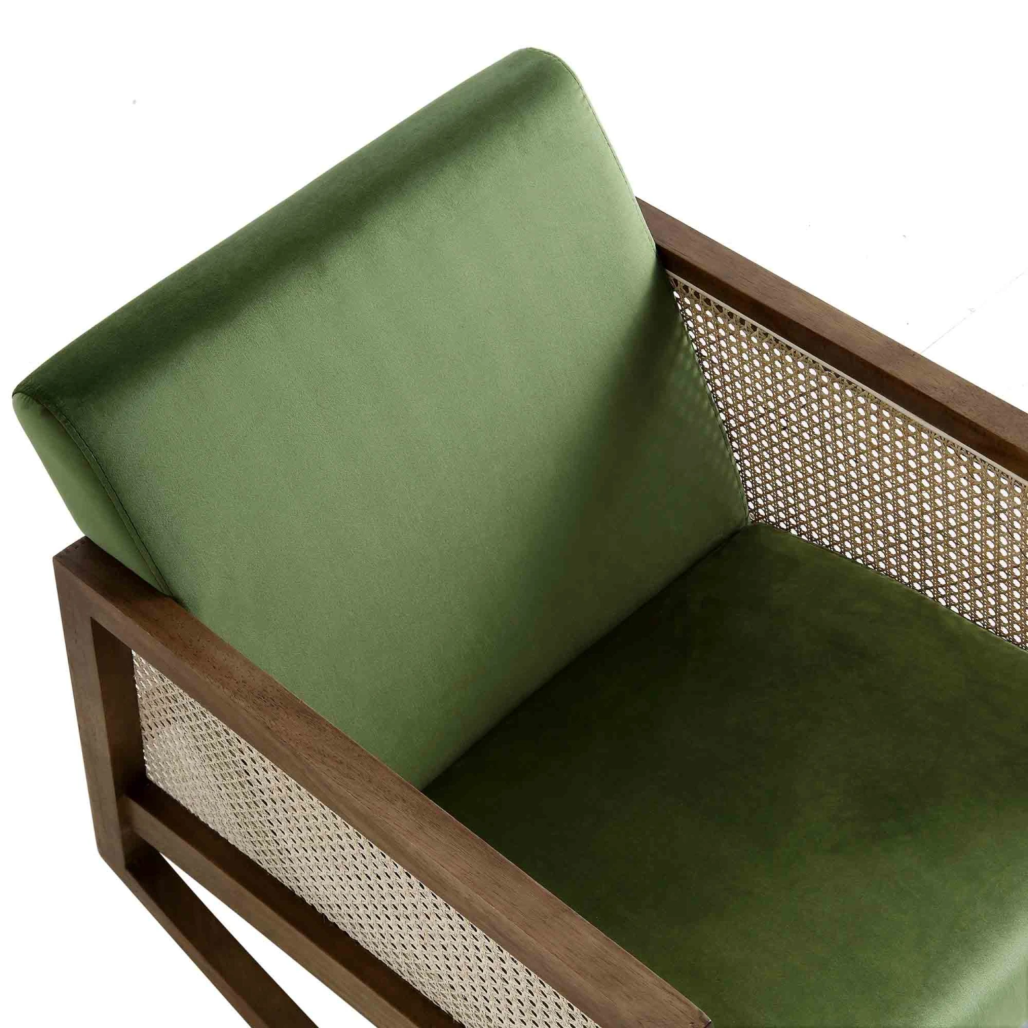 Fyne Moss Green Velvet Rocking Armchair With Rattan Armrests 10 Fyne Moss Green Velvet Rocking Armchair With Rattan Armrests - Image 8