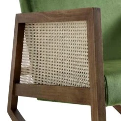 Fyne Moss Green Velvet Rocking Armchair With Rattan Armrests 21 Fyne Moss Green Velvet Rocking Armchair With Rattan Armrests -Daals Shop ACH 40 GREEN WALN detail2