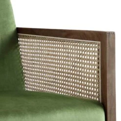 Fyne Moss Green Velvet Rocking Armchair With Rattan Armrests 22 Fyne Moss Green Velvet Rocking Armchair With Rattan Armrests -Daals Shop ACH 40 GREEN WALN detail3