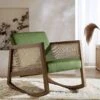 Fyne Moss Green Velvet Rocking Armchair With Rattan Armrests 1 Fyne Moss Green Velvet Rocking Armchair With Rattan Armrests -Daals Shop ACH 40 GREEN WALN main