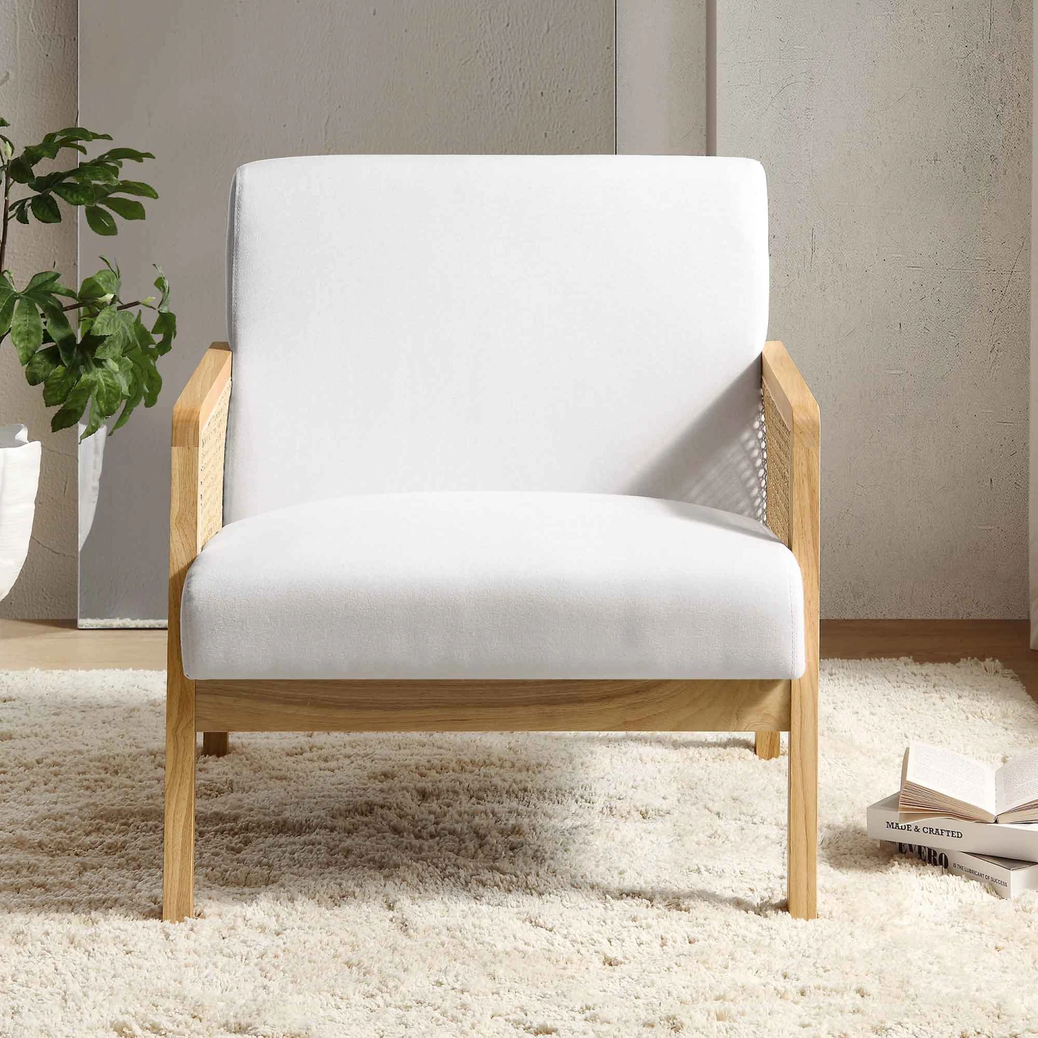 Fyne Beige Fabric Natural Frame Rattan Armchair 4 Fyne Beige Fabric Natural Frame Rattan Armchair - Image 2