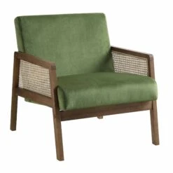 Fyne Moss Green Velvet Walnut Frame Rattan Armchair 16 Fyne Moss Green Velvet Walnut Frame Rattan Armchair -Daals Shop ACH 608 GREENVEL WALN WB1