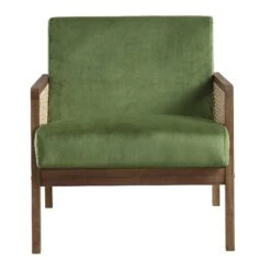 Fyne Moss Green Velvet Walnut Frame Rattan Armchair 17 Fyne Moss Green Velvet Walnut Frame Rattan Armchair -Daals Shop ACH 608 GREENVEL WALN WB2