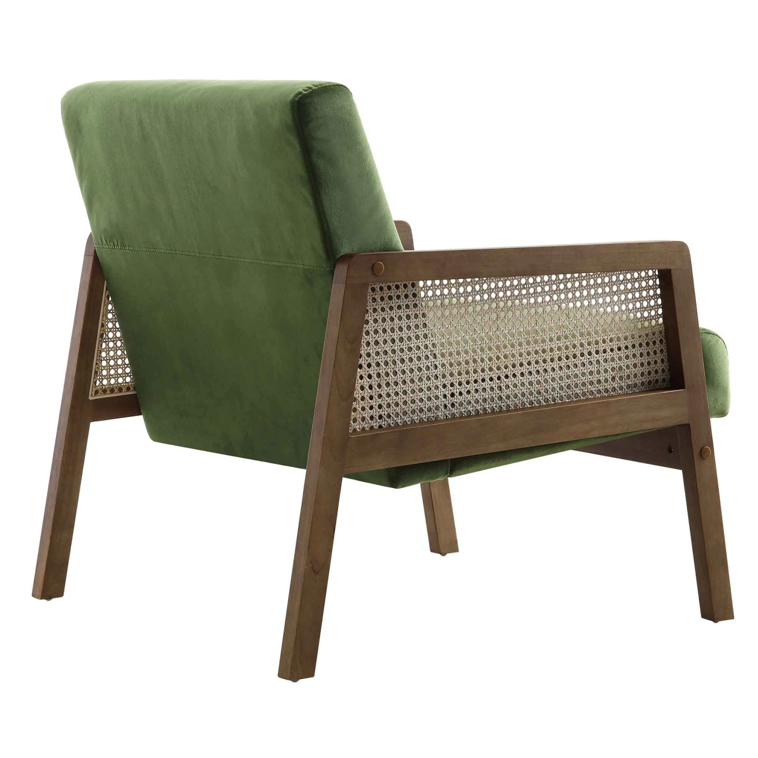 Fyne Moss Green Velvet Walnut Frame Rattan Armchair 9 Fyne Moss Green Velvet Walnut Frame Rattan Armchair - Image 7