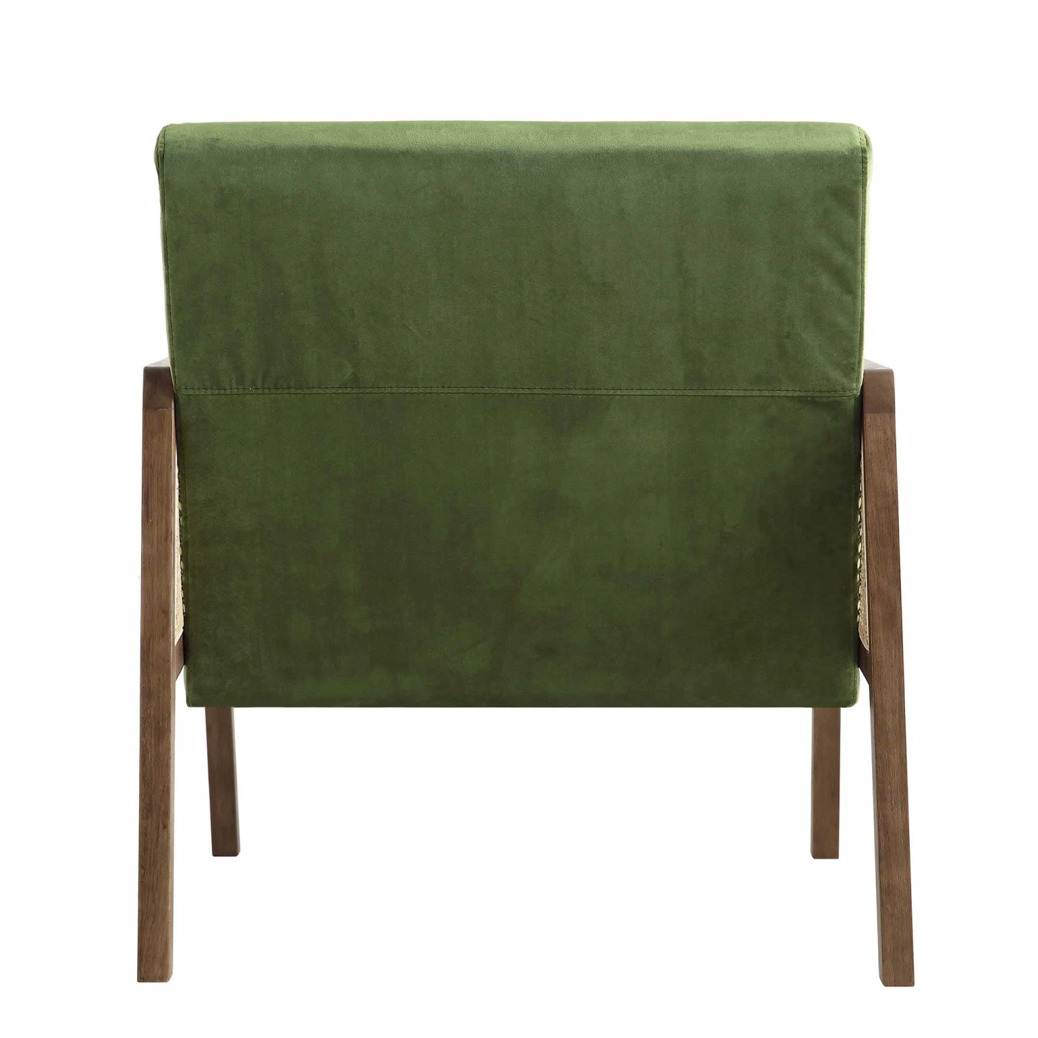 Fyne Moss Green Velvet Walnut Frame Rattan Armchair 10 Fyne Moss Green Velvet Walnut Frame Rattan Armchair - Image 8