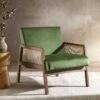 Fyne Moss Green Velvet Walnut Frame Rattan Armchair -Daals Shop ACH 608 GREENVEL WALN main