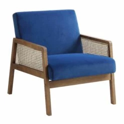 Fyne Navy Blue Velvet Walnut Frame Rattan Armchair -Daals Shop ACH 608 NAVYVEL WALN WB1