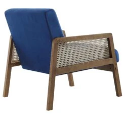 Fyne Navy Blue Velvet Walnut Frame Rattan Armchair -Daals Shop ACH 608 NAVYVEL WALN WB4