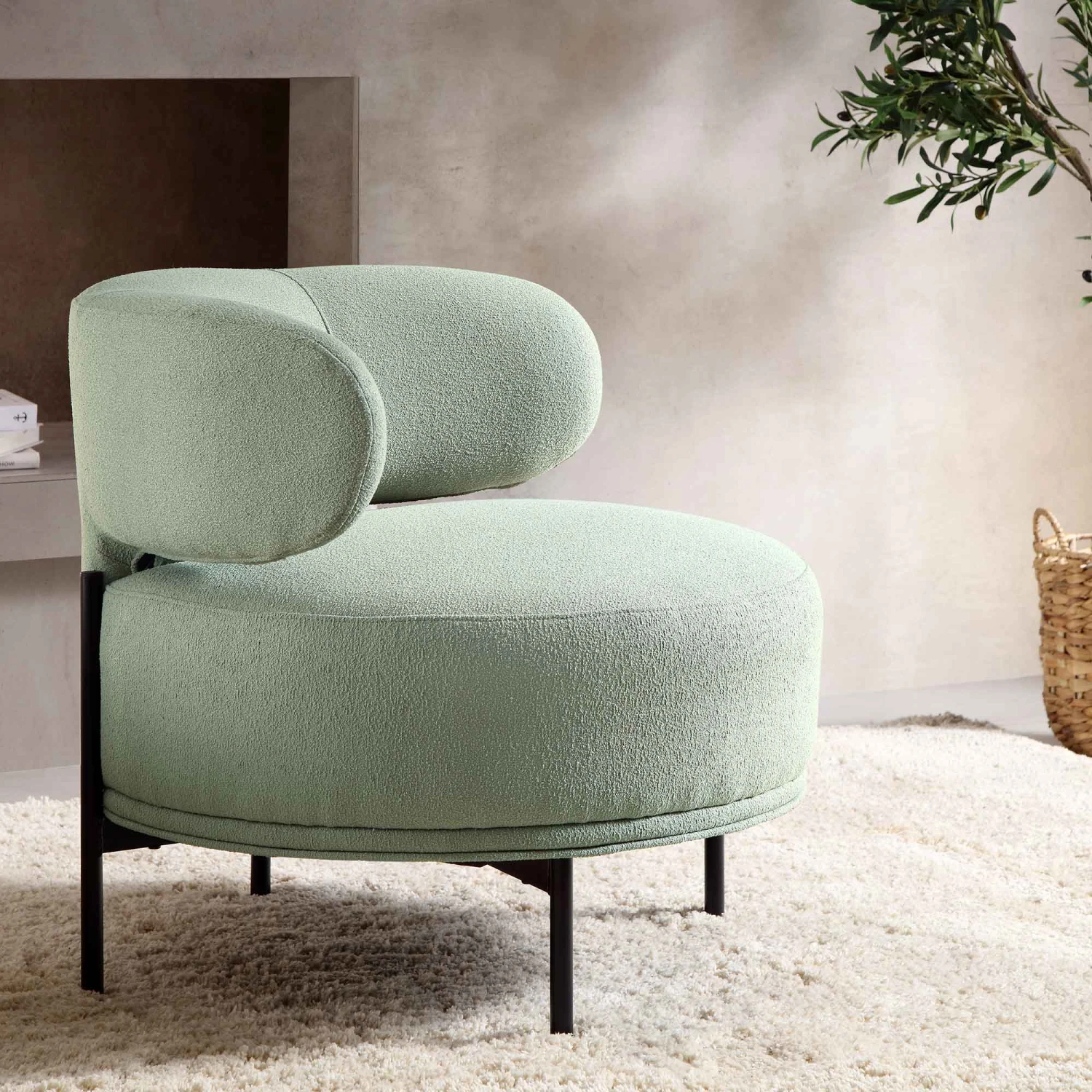 Penn Sage Green Boucle Wing Back Accent Chair 5 Penn Sage Green Boucle Wing Back Accent Chair - Image 3