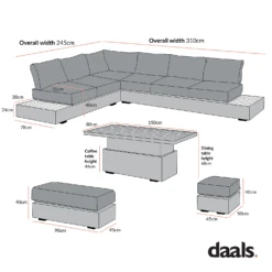 Jardin Aluminium Large Corner Casual Dining Set With Rising Table, Pumice -Daals Shop ALU ROPEA 1
