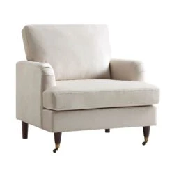 Brigette Beige Velvet Armchair With Antique Brass Castor Legs -Daals Shop AYSF 010 BEIGE VEL 1ST WB1
