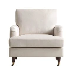 Brigette Beige Velvet Armchair With Antique Brass Castor Legs -Daals Shop AYSF 010 BEIGE VEL 1ST WB2