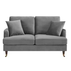 Brigette 2-Seater Grey Velvet Sofa With Antique Brass Castor Legs -Daals Shop AYSF 010 GREY VEL 2ST WB1