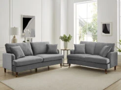 Brigette 2-Seater Grey Velvet Sofa With Antique Brass Castor Legs -Daals Shop AYSF 010 GREY VEL setscene