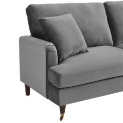Brigette 2-Seater Grey Velvet Sofa With Antique Brass Castor Legs -Daals Shop AYSF 010 GREY VEL detail2