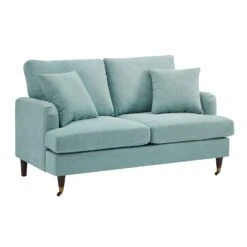 Brigette 2-Seater Mint Soft Brushed Sofa With Antique Brass Castor Legs 15 Brigette 2-Seater Mint Soft Brushed Sofa With Antique Brass Castor Legs -Daals Shop AYSF 010 MINT VEL 2ST 2