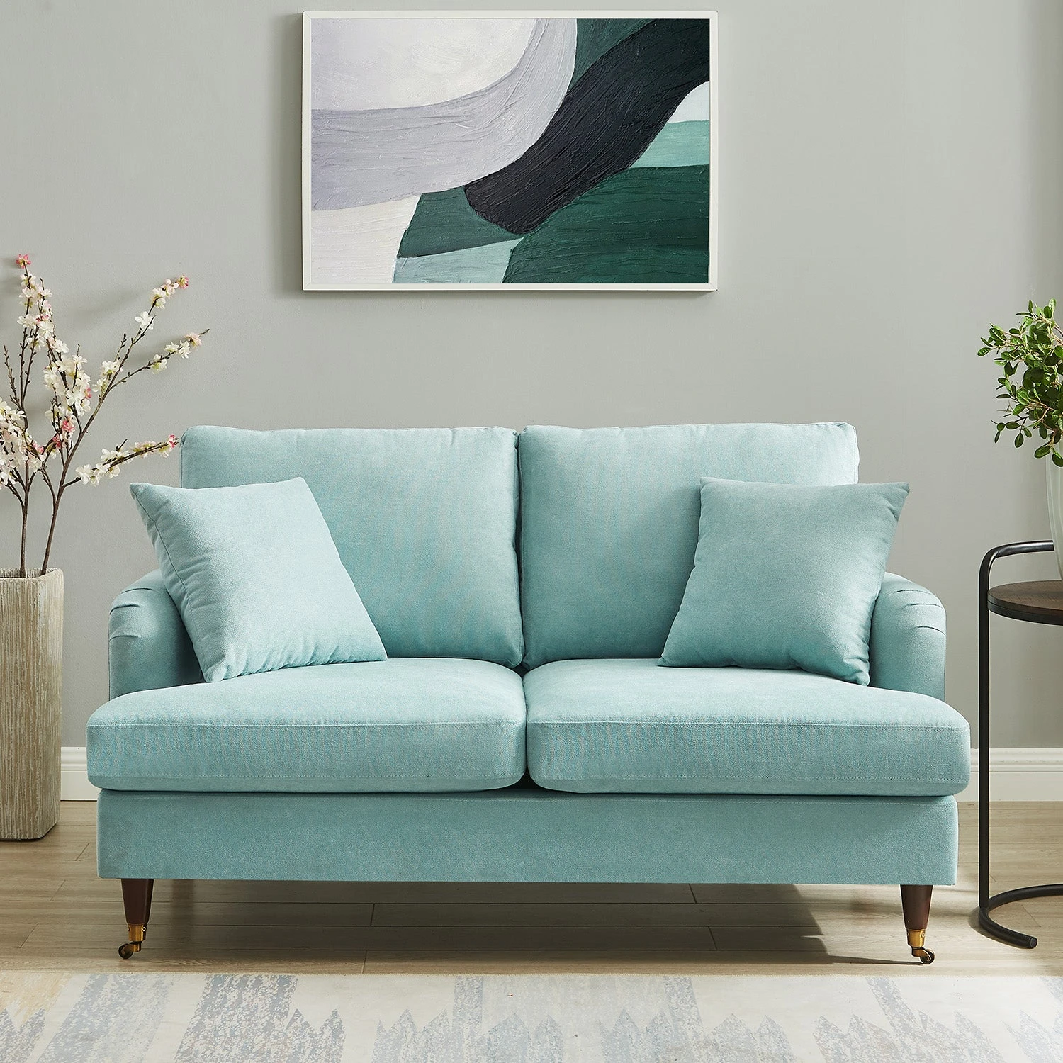 Brigette 2-Seater Mint Soft Brushed Sofa With Antique Brass Castor Legs 3 Brigette 2-Seater Mint Soft Brushed Sofa With Antique Brass Castor Legs