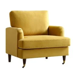 Brigette Mustard Velvet Armchair With Antique Brass Castor Legs -Daals Shop AYSF 010 MUSTARD VEL 1ST WB1