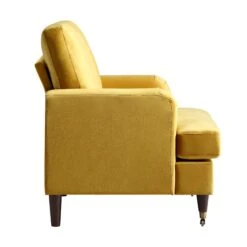 Brigette Mustard Velvet Armchair With Antique Brass Castor Legs -Daals Shop AYSF 010 MUSTARD VEL 1ST WB3