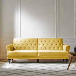 Hanney 3-Seater Chesterfield Sofabed In Mustard Yellow Velvet 25 Hanney 3-Seater Chesterfield Sofabed In Mustard Yellow Velvet -Daals Shop AYSF 011 MUSTARD VEL main