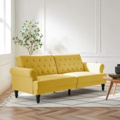 Hanney 3-Seater Chesterfield Sofabed In Mustard Yellow Velvet 26 Hanney 3-Seater Chesterfield Sofabed In Mustard Yellow Velvet -Daals Shop AYSF 011 MUSTARD VEL scene1