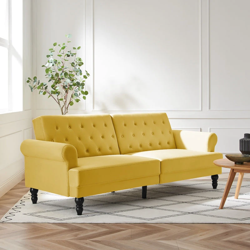Hanney 3-Seater Chesterfield Sofabed In Mustard Yellow Velvet 7 Hanney 3-Seater Chesterfield Sofabed In Mustard Yellow Velvet - Image 5
