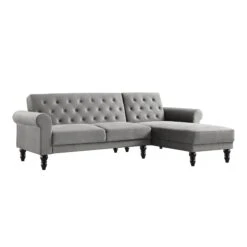 Hanney Chesterfield Chaise Sofabed In Grey Velvet -Daals Shop AYSF 012 GREY VEL WB1 70c0ed8e 6a5e 4860 8895 fa29e03beec6
