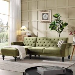 Hanney Chesterfield Chaise Sofabed In Moss Green Velvet