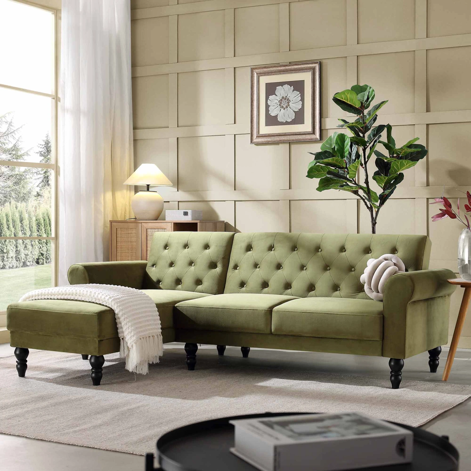 Hanney Chesterfield Chaise Sofabed In Moss Green Velvet 3 Hanney Chesterfield Chaise Sofabed In Moss Green Velvet