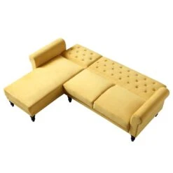 Hanney Chesterfield Chaise Sofabed In Mustard Yellow Velvet 30 Hanney Chesterfield Chaise Sofabed In Mustard Yellow Velvet -Daals Shop AYSF 012 MUSTARD VEL WB5