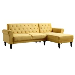Hanney Chesterfield Chaise Sofabed In Mustard Yellow Velvet 32 Hanney Chesterfield Chaise Sofabed In Mustard Yellow Velvet -Daals Shop AYSF 012 MUSTARD VEL WB9