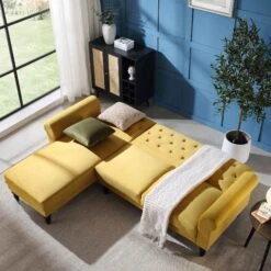 Hanney Chesterfield Chaise Sofabed In Mustard Yellow Velvet 22 Hanney Chesterfield Chaise Sofabed In Mustard Yellow Velvet -Daals Shop AYSF 012 MUSTARD VEL scene2