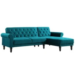 Hanney Chesterfield Chaise Sofabed In Teal Velvet -Daals Shop AYSF 012 TEAL VEL WB1 80d8ff5b b7f5 457a 8e82 2599cc71603c
