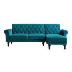 Hanney Chesterfield Chaise Sofabed In Teal Velvet -Daals Shop AYSF 012 TEAL VEL WB2