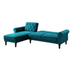 Hanney Chesterfield Chaise Sofabed In Teal Velvet -Daals Shop AYSF 012 TEAL VEL WB3