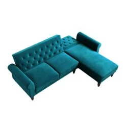Hanney Chesterfield Chaise Sofabed In Teal Velvet -Daals Shop AYSF 012 TEAL VEL WB5
