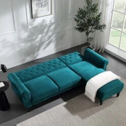 Hanney Chesterfield Chaise Sofabed In Teal Velvet -Daals Shop AYSF 012 TEAL VEL scene2