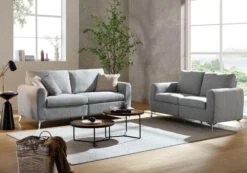 Noak 2-Seater Grey Woven Fabric Sofa With Chrome Legs -Daals Shop AYSF 014 GREY WOVEN setscene1