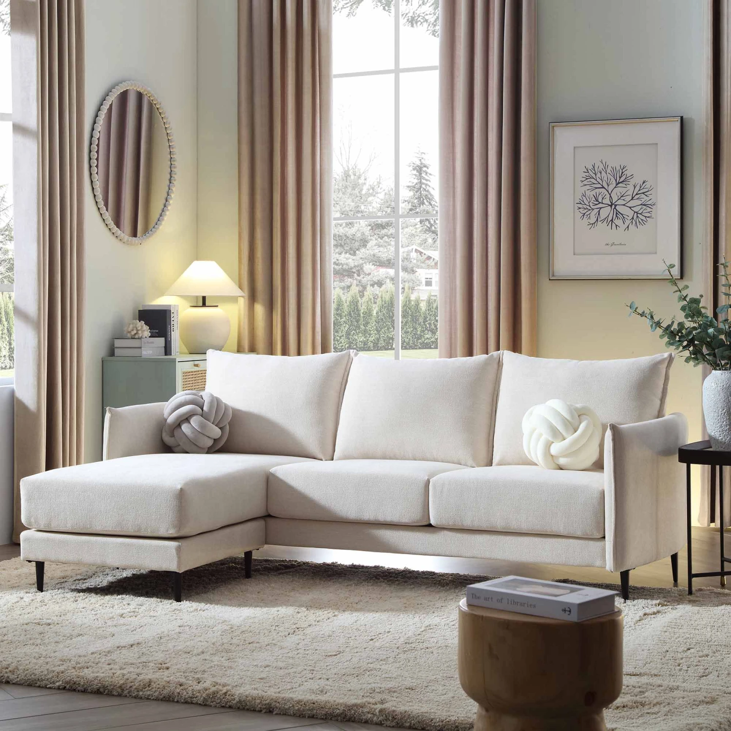 Bari Light Beige Woven Fabric Chaise Sofa 3 Bari Light Beige Woven Fabric Chaise Sofa