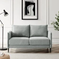 Bari Light Grey Brushed Fabric Sofa -Daals Shop AYSF 08 LGREYFAB 2ST 1