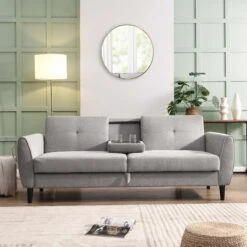 Latimer Light Grey Brushed Fabric 3-Seater Storage Sofa Bed -Daals Shop AYSF 09 LGREYFAB 3ST scene1