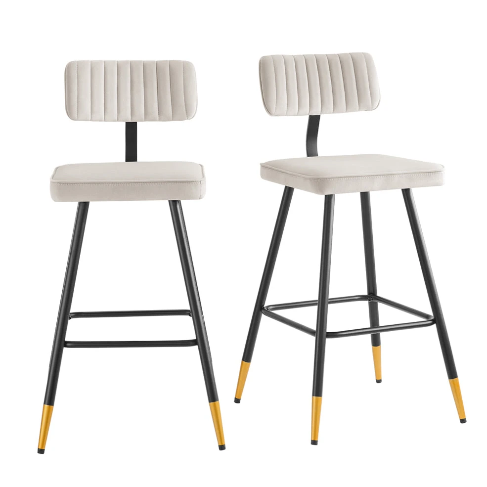 Charlecote Set Of 2 Champagne Colour Velvet Upholstered Bar Stools 4 Charlecote Set Of 2 Champagne Colour Velvet Upholstered Bar Stools - Image 2